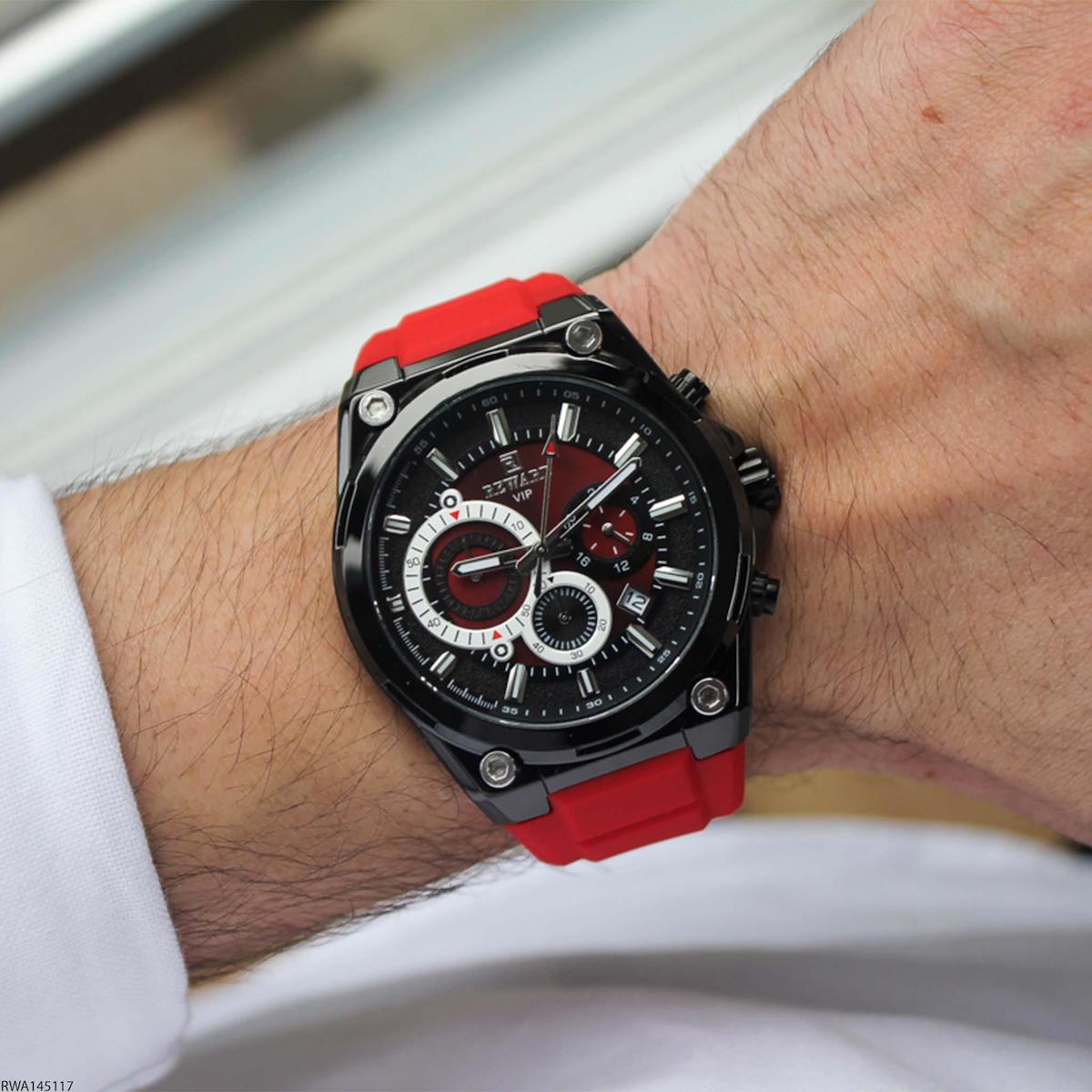 Reward RWA145117 Takvimli 47 mm Kırmızı Silikon Kordon Analog Erkek Kol Saati
