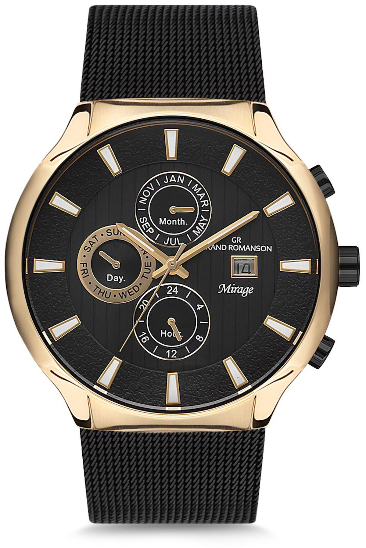 Romanson GR.1.AG1055.03 Takvimli 44 mm Siyah Hasır Kordon Analog Kol Saati