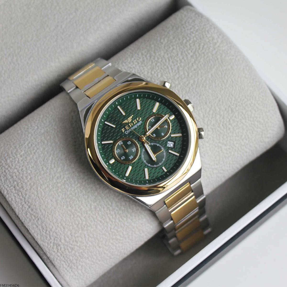 Ferro FM31458D6 Takvimli 45 mm Altın-Çelik Kordon Analog Erkek Kol Saati