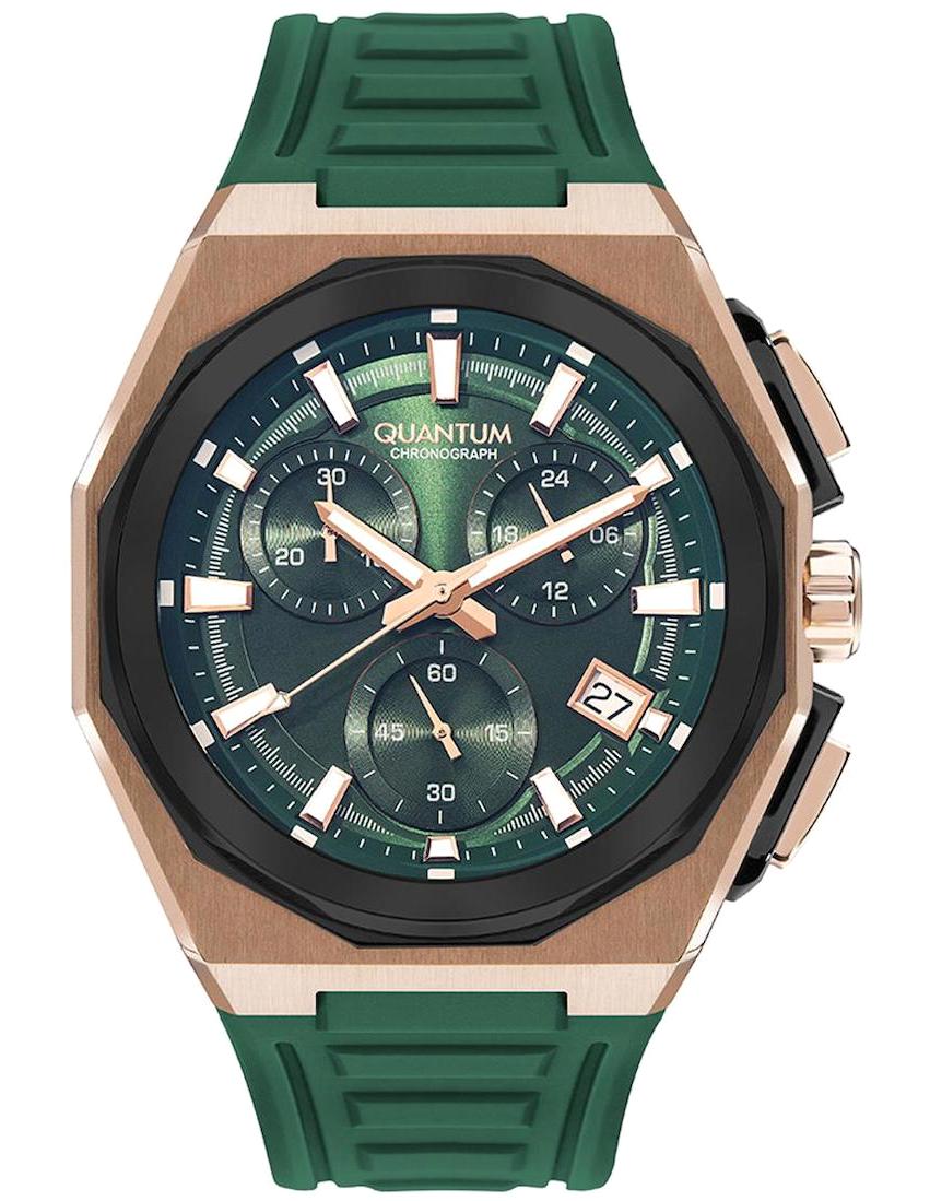 Quantum PWG1078.865 Takvimli 44 mm Yeşil Silikon Kordon Analog Erkek Kol Saati