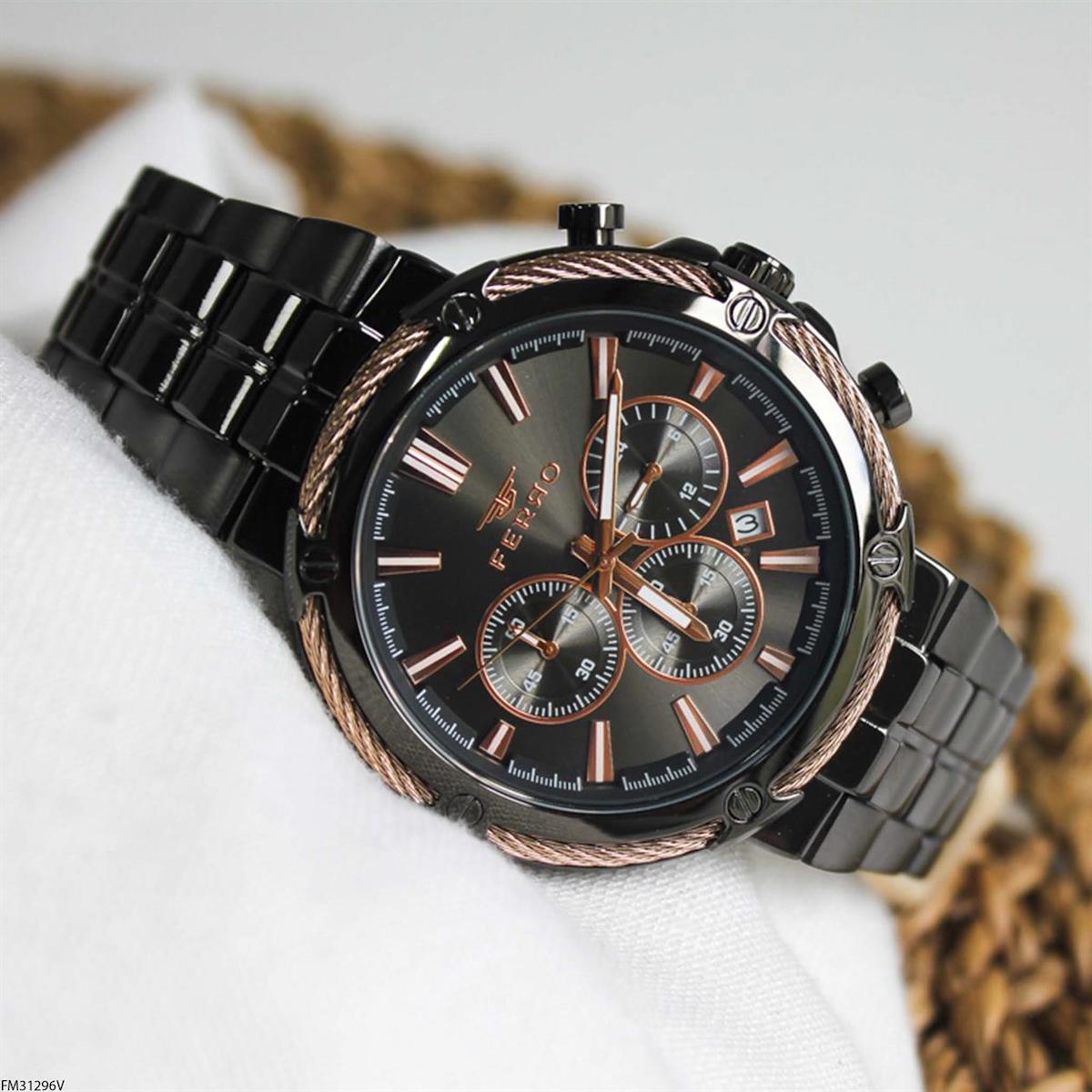 Ferro FM31296V Takvimli 45 mm Siyah Çelik Kordon Analog Erkek Kol Saati