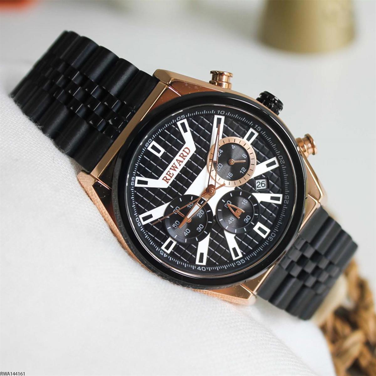 Reward RWA144161 Takvimli 43 mm Siyah Çelik Kordon Analog Erkek Kol Saati
