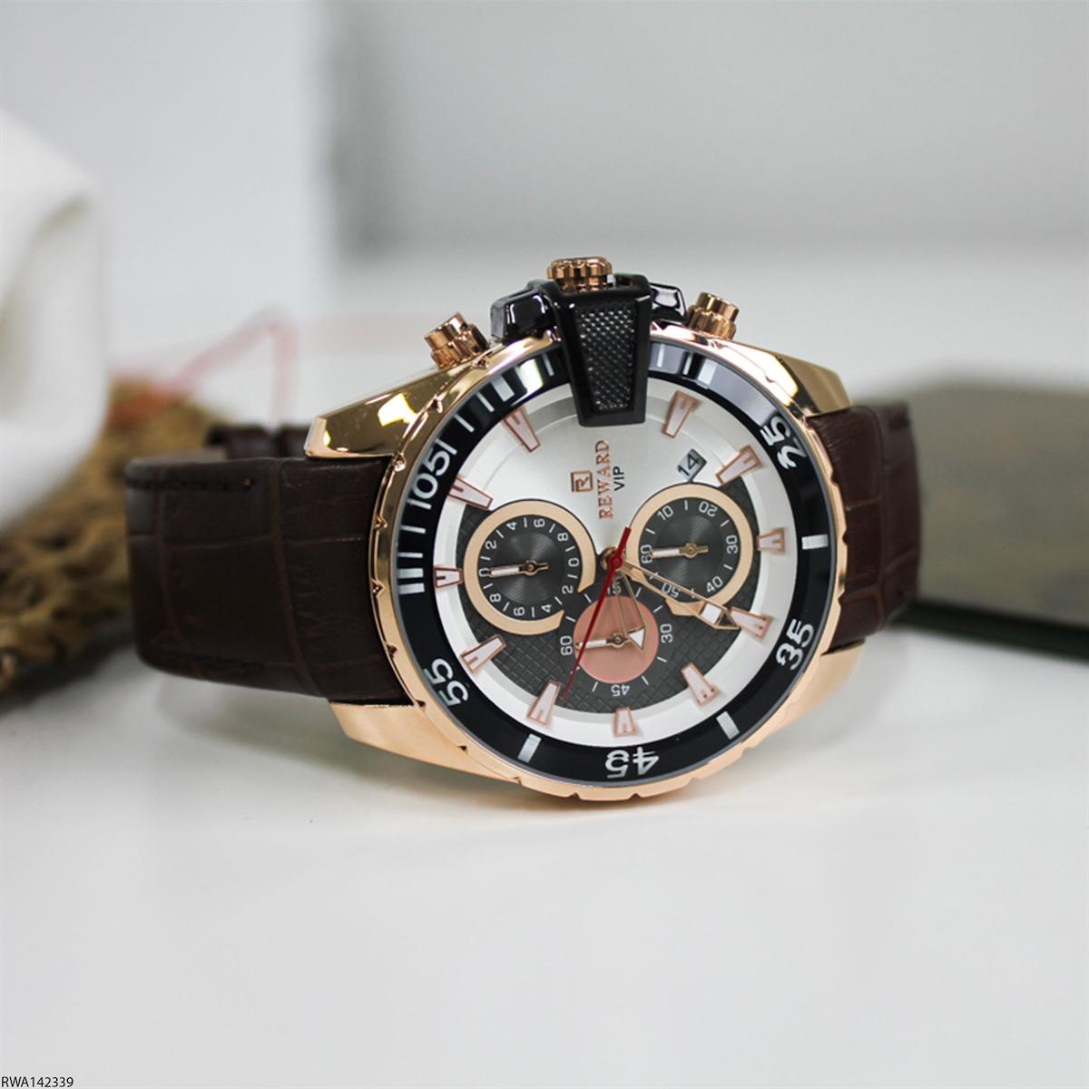 Reward RWA142339 Takvimli 46 mm Kahverengi Deri Kordon Analog Erkek Kol Saati