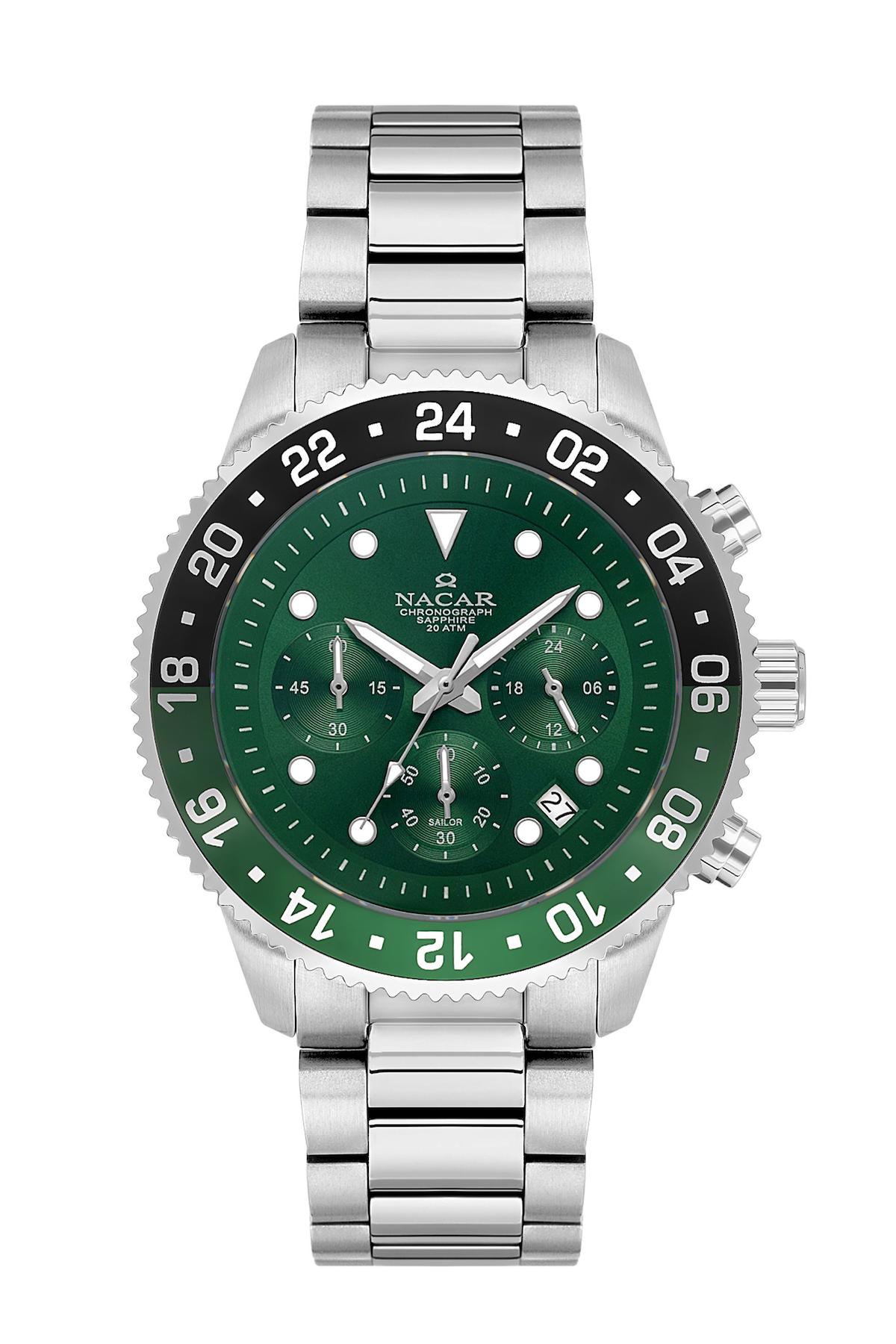 Nacar 37294238ANM Takvimli 44 mm Çelik Kordon Analog Kol Saati