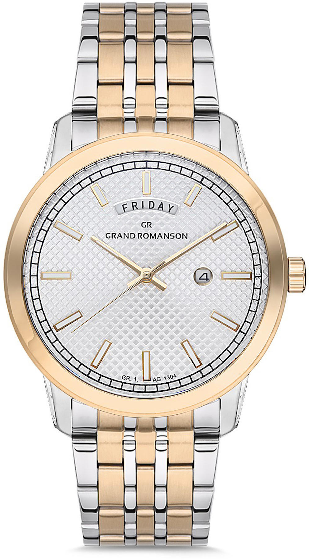 Romanson GR.1.AG1304.04 Takvimli 43 mm Gri-Rose Gold Çelik Kordon Analog Kol Saati