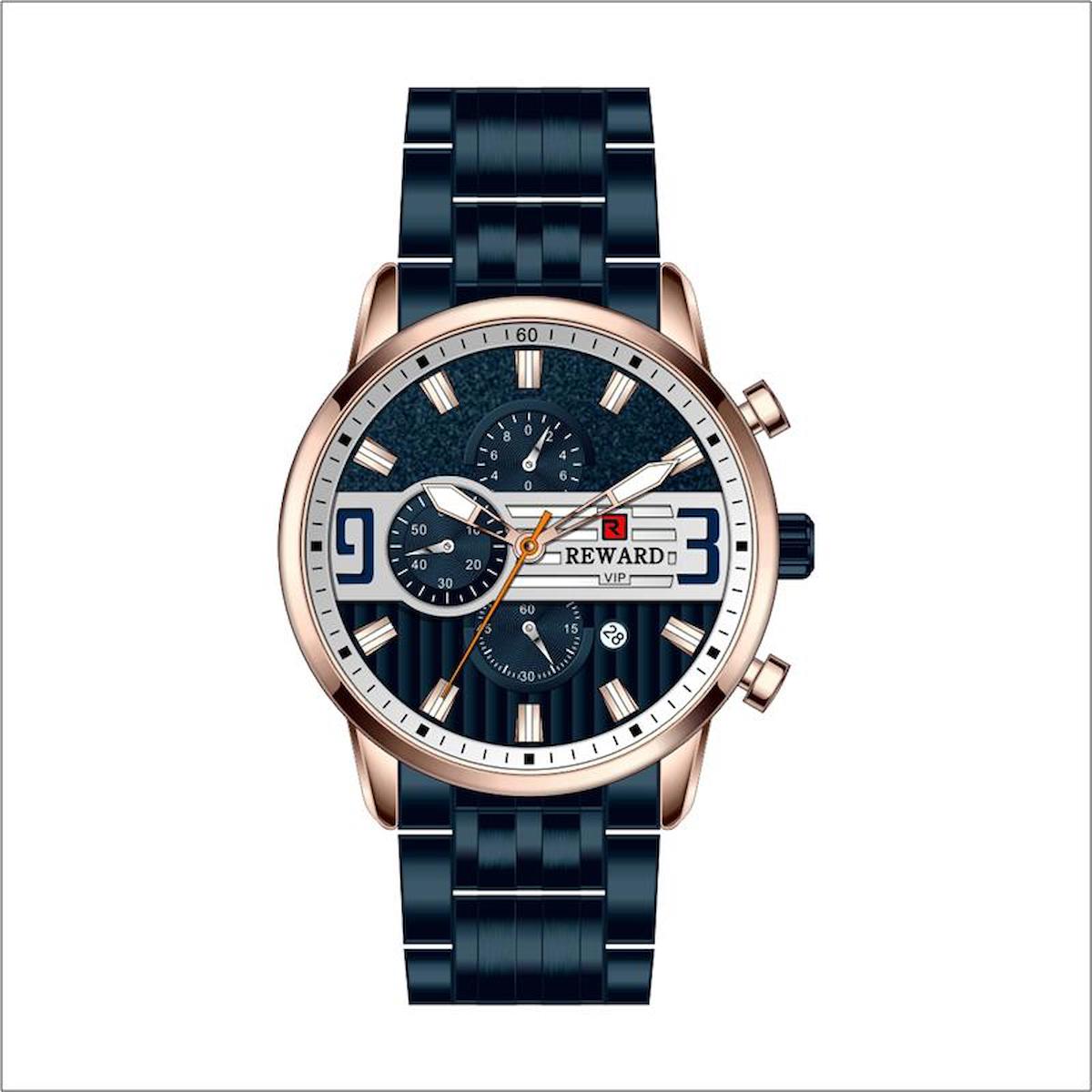 Reward A000897 RD63077M Takvimli 44 mm Lacivert Metal Kordon Analog Erkek Kol Saati