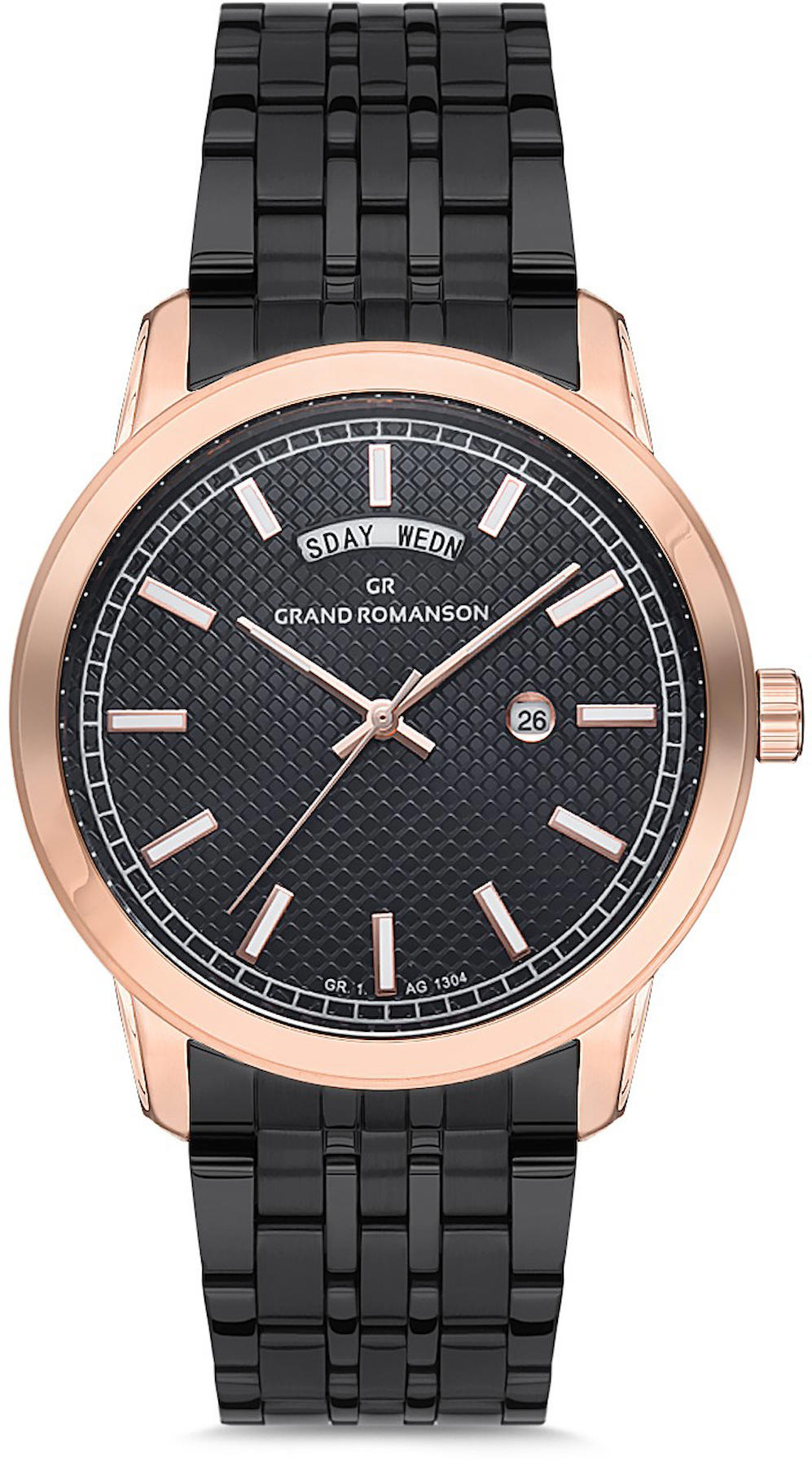 Romanson GR.1.AG1304.05 Takvimli 43 mm Siyah Çelik Kordon Analog Kol Saati