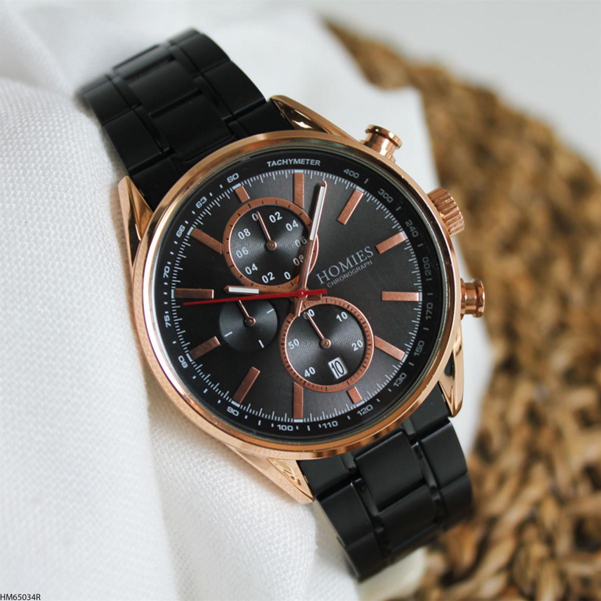 Homies HM65034R Pusulalı Takvimli 45 mm Siyah Metal Kordon Analog Erkek Kol Saati