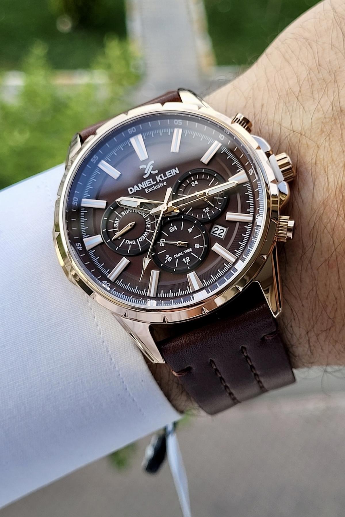 Daniel Klein DKISTE189 Takvimli 42 mm Kahverengi Deri Kordon Analog Erkek Kol Saati