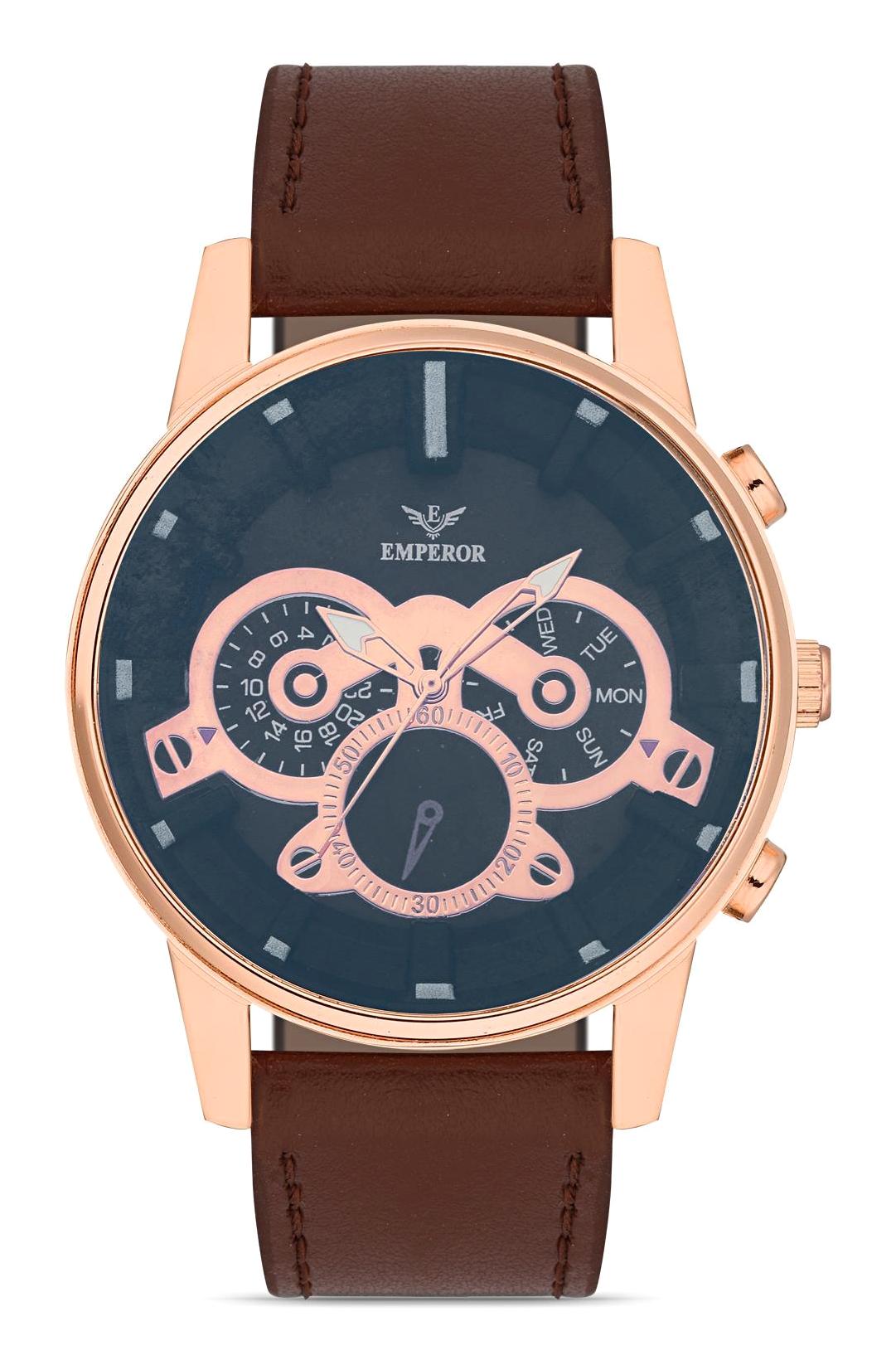 Emperor BREC23108 Takvimli 42 mm Kahverengi Deri Kordon Analog Erkek Kol Saati