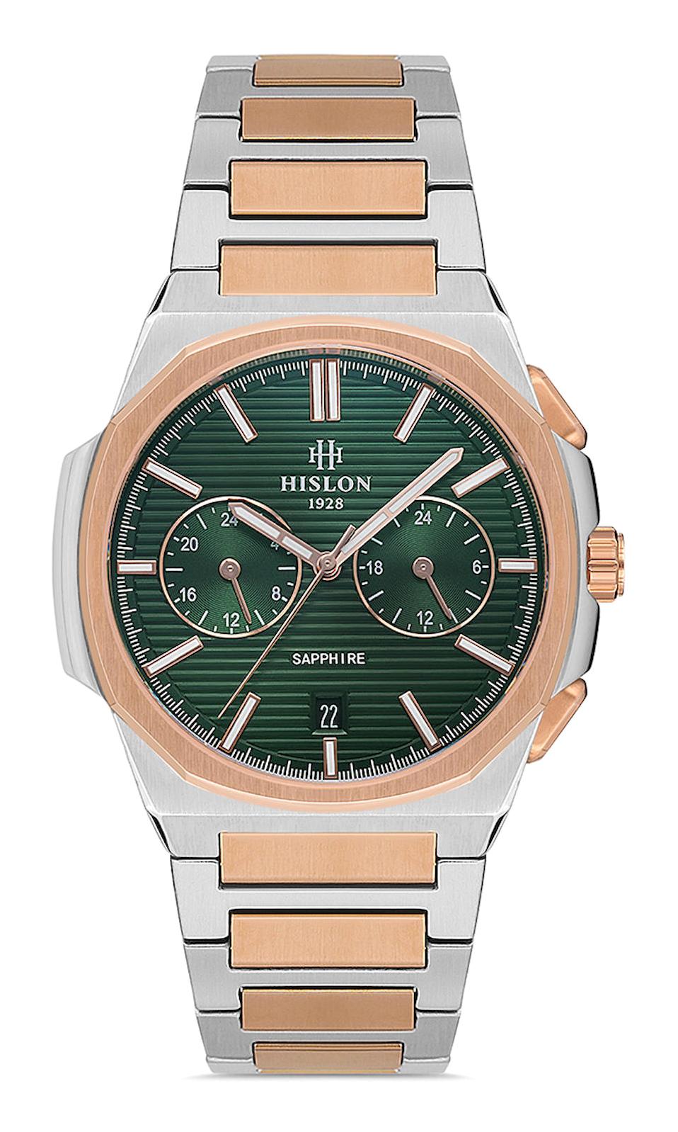 Hislon DT127T-15SR Pusulalı Takvimli 40 mm Gri-Rose Gold Çelik Kordon Analog Erkek Kol Saati