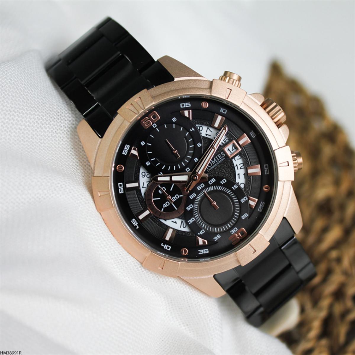 Homies HM38991R Pusulalı Takvimli Siyah Metal Kordon Analog Erkek Kol Saati