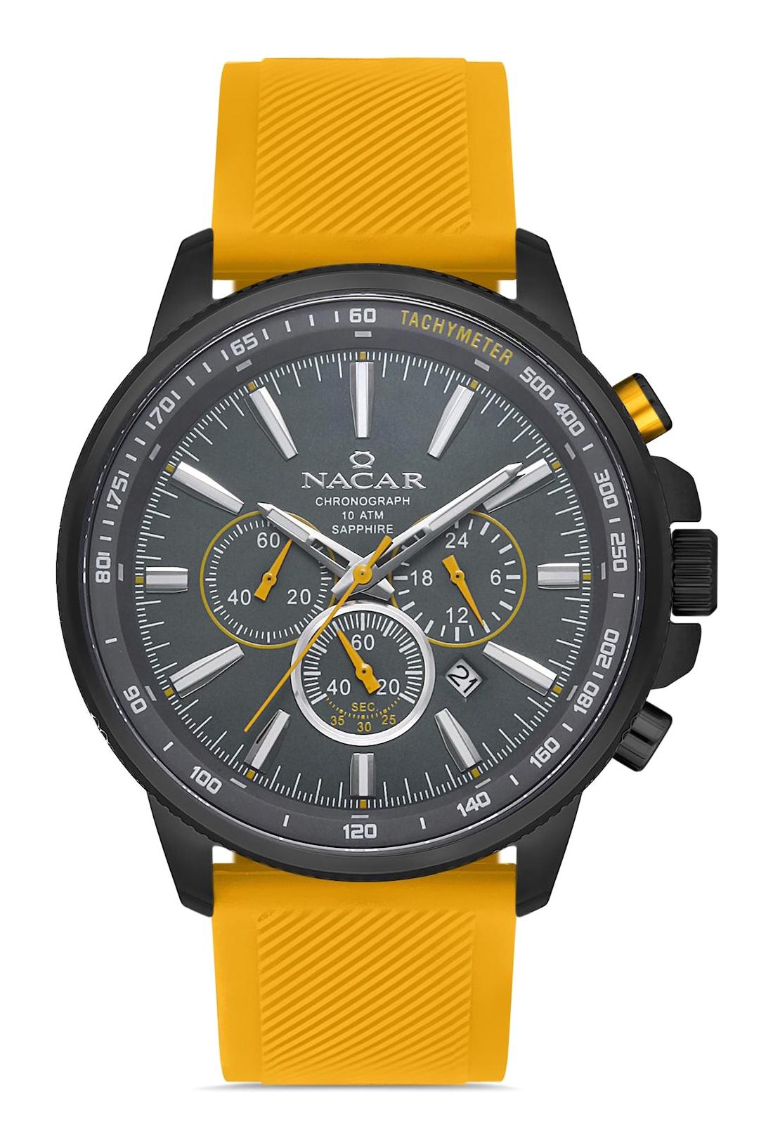 Nacar 34290748BGS5 Takvimli 44 mm Turuncu Çelik Kordon Analog Kol Saati