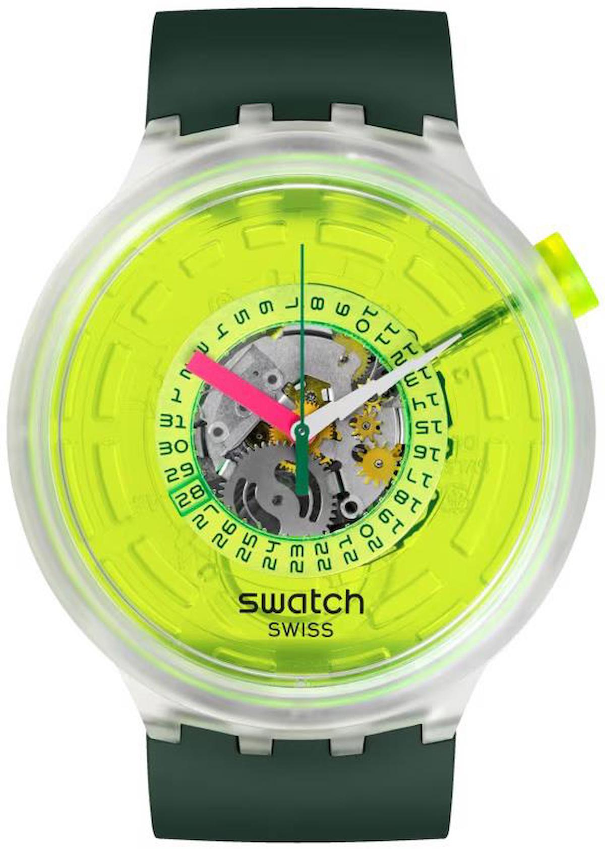 Swatch SB05K400 Takvimli 44 mm Haki Silikon Kordon Analog Erkek Kol Saati