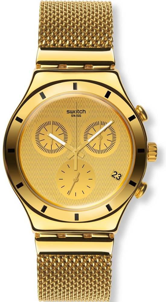 Swatch YCG410GA Takvimli 44 mm Altın Silikon Kordon Analog Erkek Kol Saati