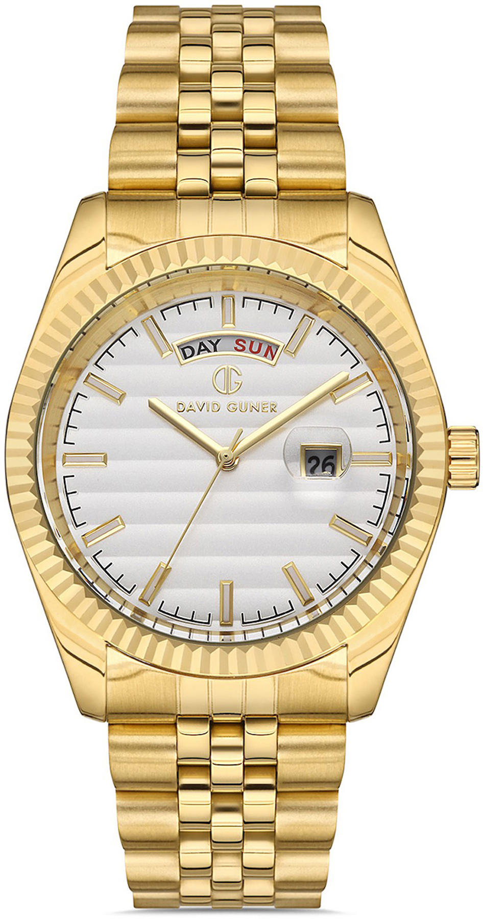 David Guner DG-8089GA-B1 Takvimli 42 mm Altın Çelik Kordon Analog Kol Saati