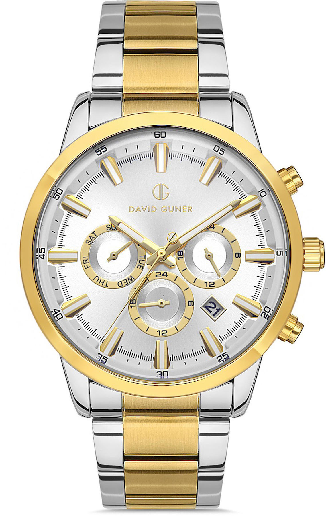 David Guner DG-8392GA-D1 Takvimli 42 mm Altın-Çelik Kordon Analog Kol Saati