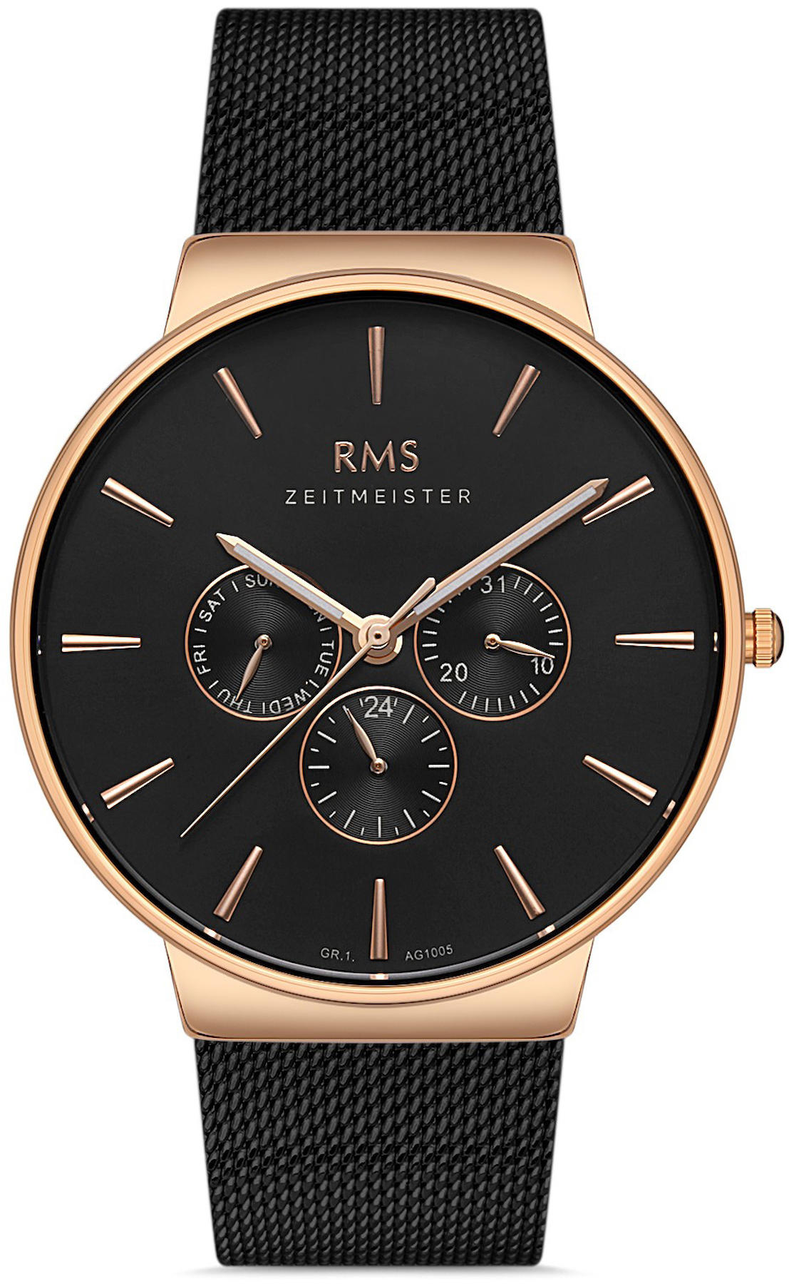 Romanson RMS.1.AG1005.02 Takvimli 42 mm Siyah Hasır Kordon Analog Kol Saati
