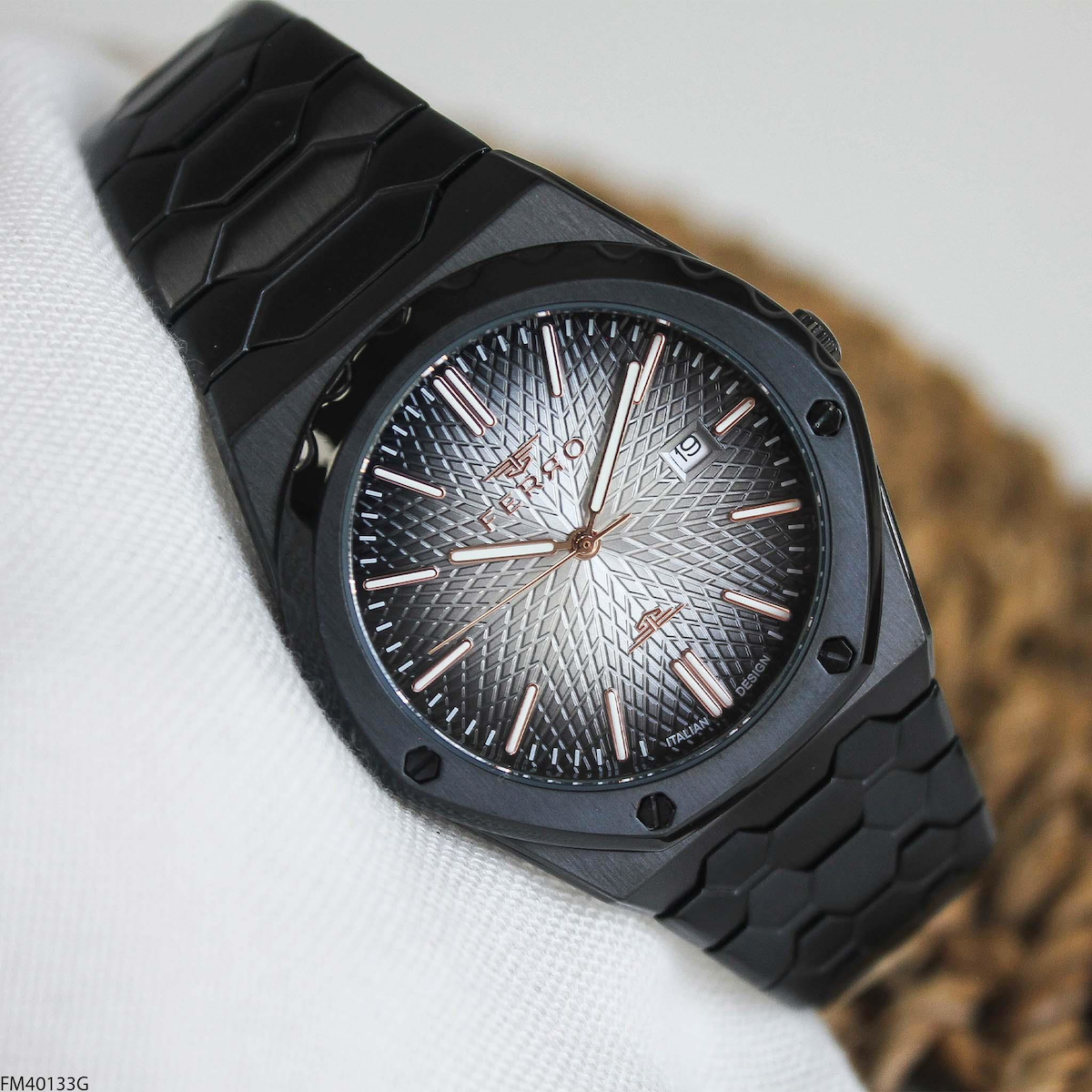 Ferro FM40133G Takvimli 41 mm Siyah Çelik Kordon Analog Erkek Kol Saati