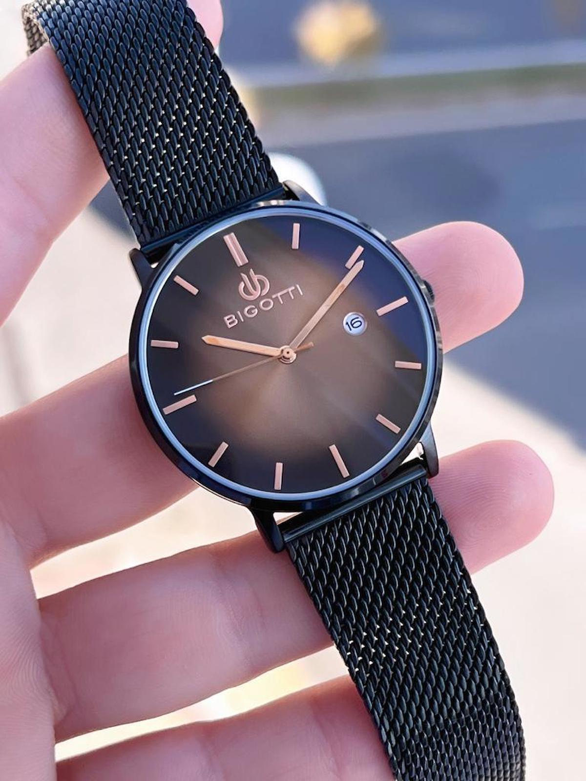 Bigotti BG.1.10120.5 Su Geçirmez Takvimli 45 mm Füme Çelik Kordon Analog Erkek Kol Saati