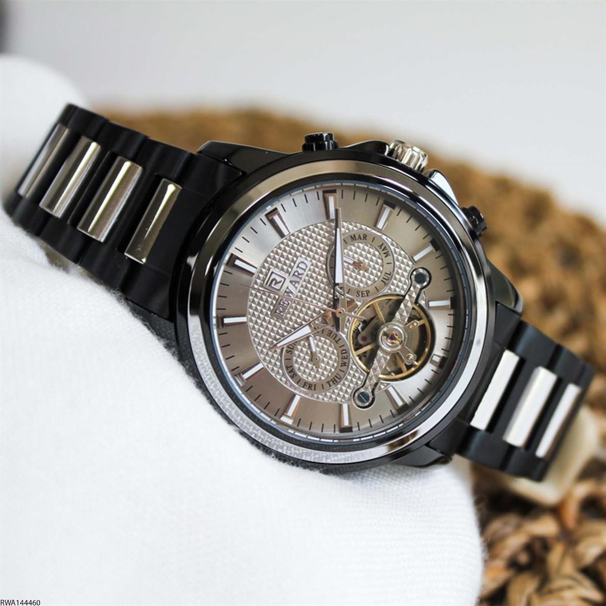Reward RWA144460 Takvimli 44 mm Gri-Siyah Çelik Kordon Analog Erkek Kol Saati