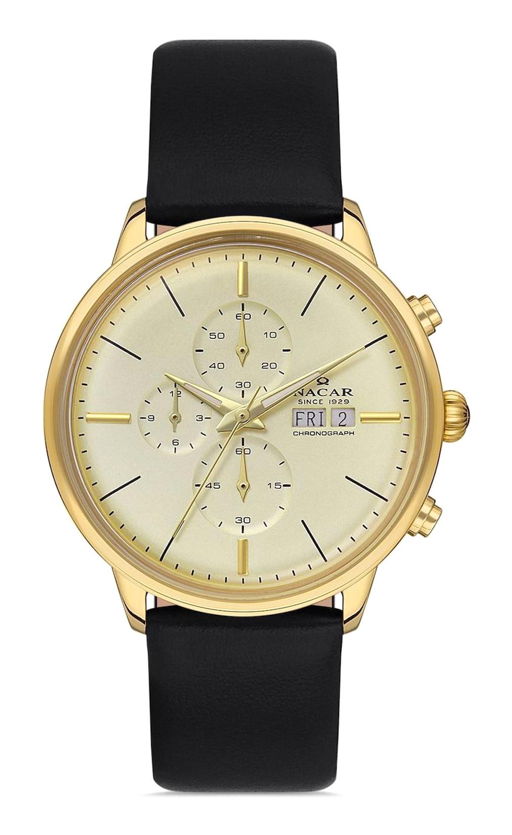 Nacar 36296901DCL1 Takvimli 44 mm Siyah Çelik Kordon Analog Kol Saati