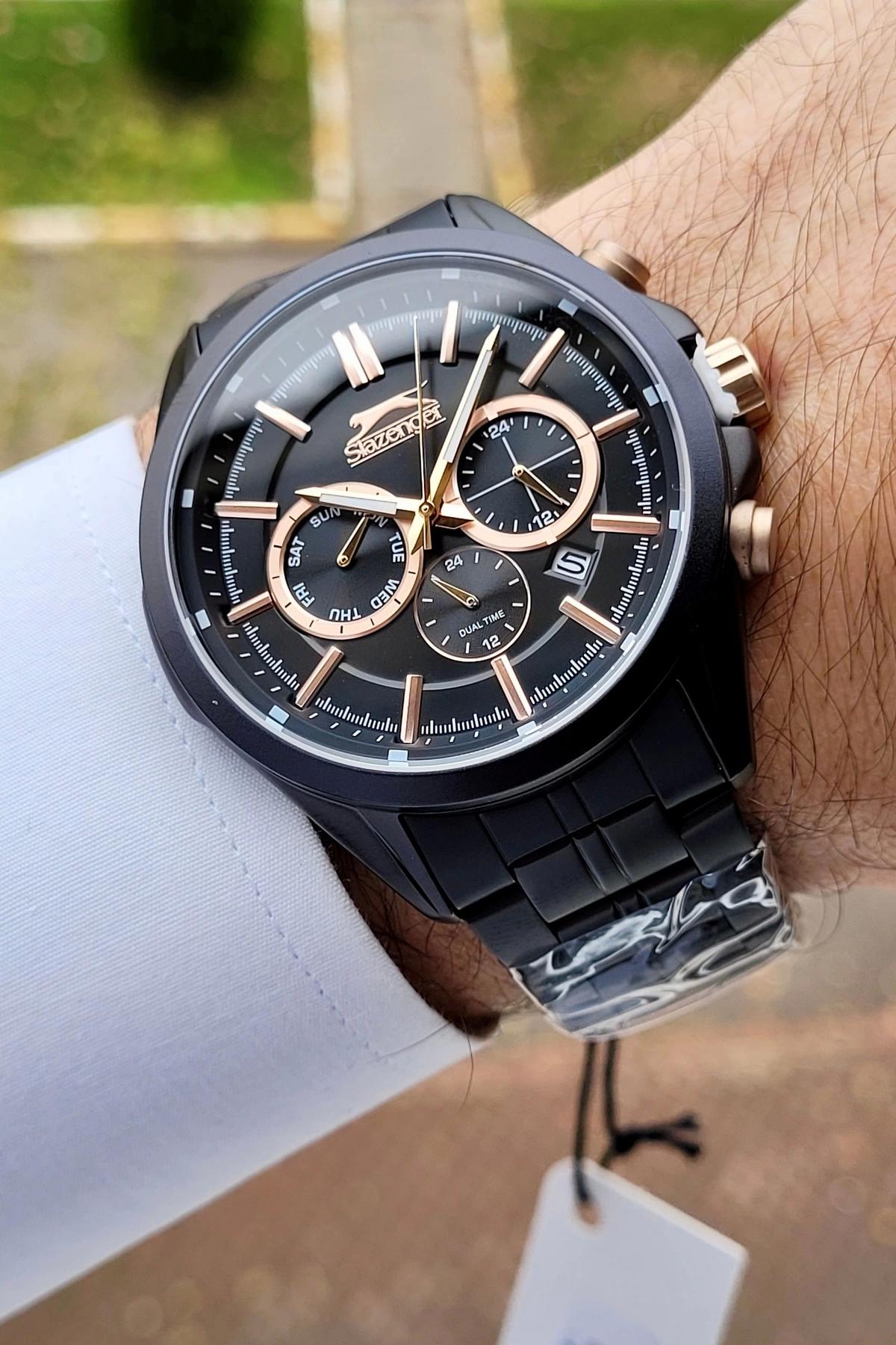 Slazenger SLISTE1 Takvimli 46 mm Siyah Çelik Kordon Analog Erkek Kol Saati