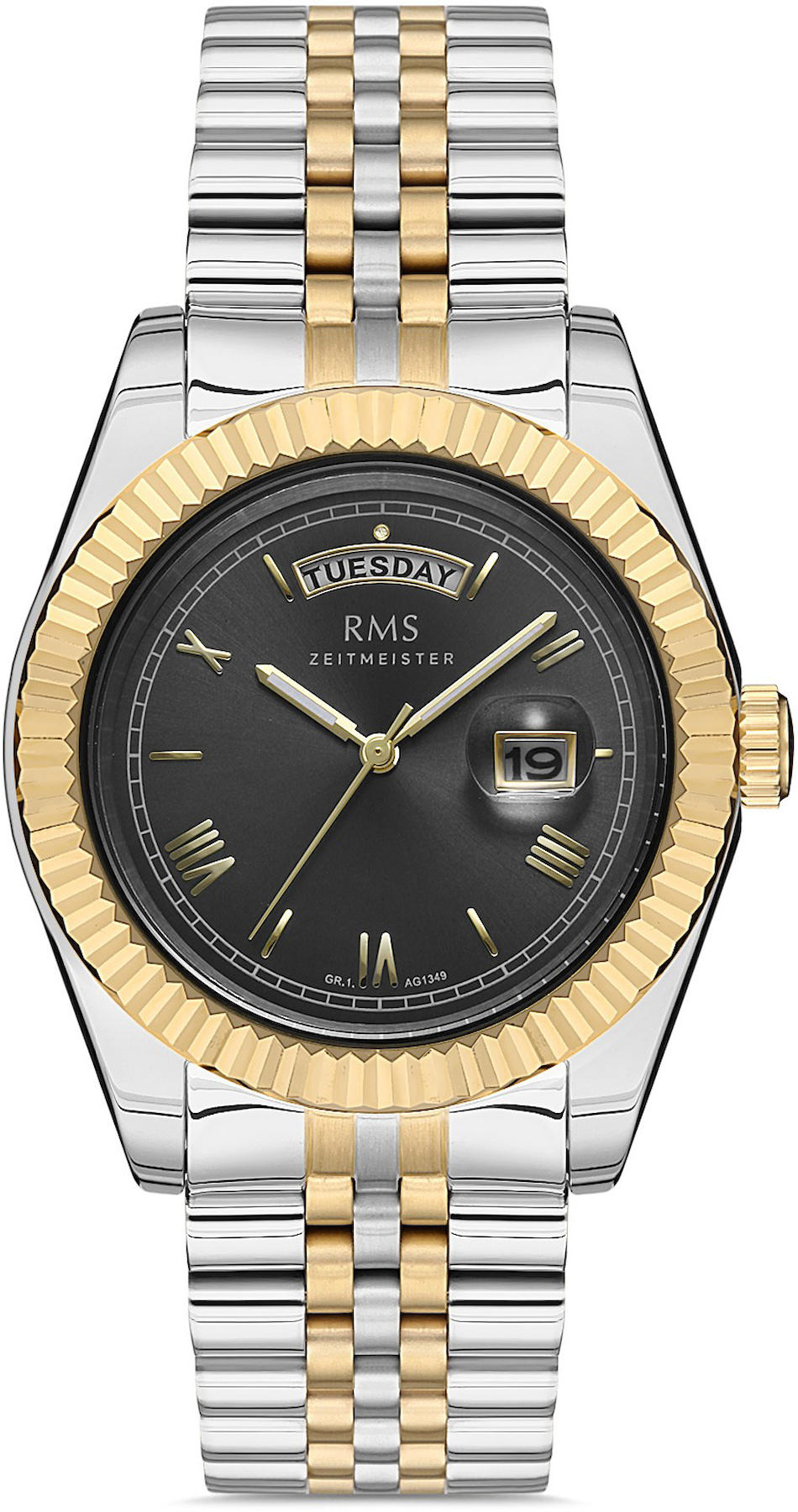 Romanson GR.1.AG1349.14 Takvimli 43 mm Gri-Sarı Çelik Kordon Analog Kol Saati
