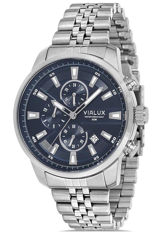 Vialux VX564S-11SS Takvimli 45 mm Çelik Kordon Analog Erkek Kol Saati