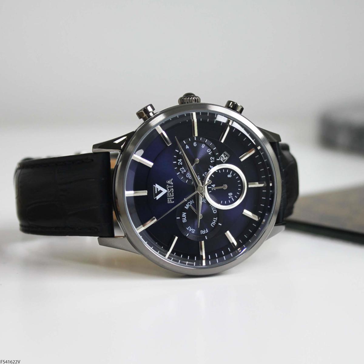 Fiesta FS41622V Takvimli 45 mm Siyah Deri Kordon Analog Erkek Kol Saati