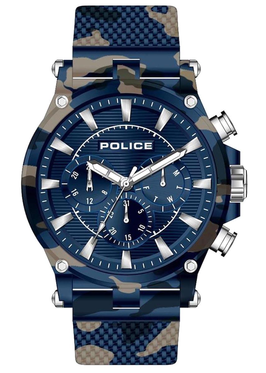 Police PL.15920JSBL-03M Takvimli 48 mm Çok Renkli Çelik Kordon Analog Erkek Kol Saati