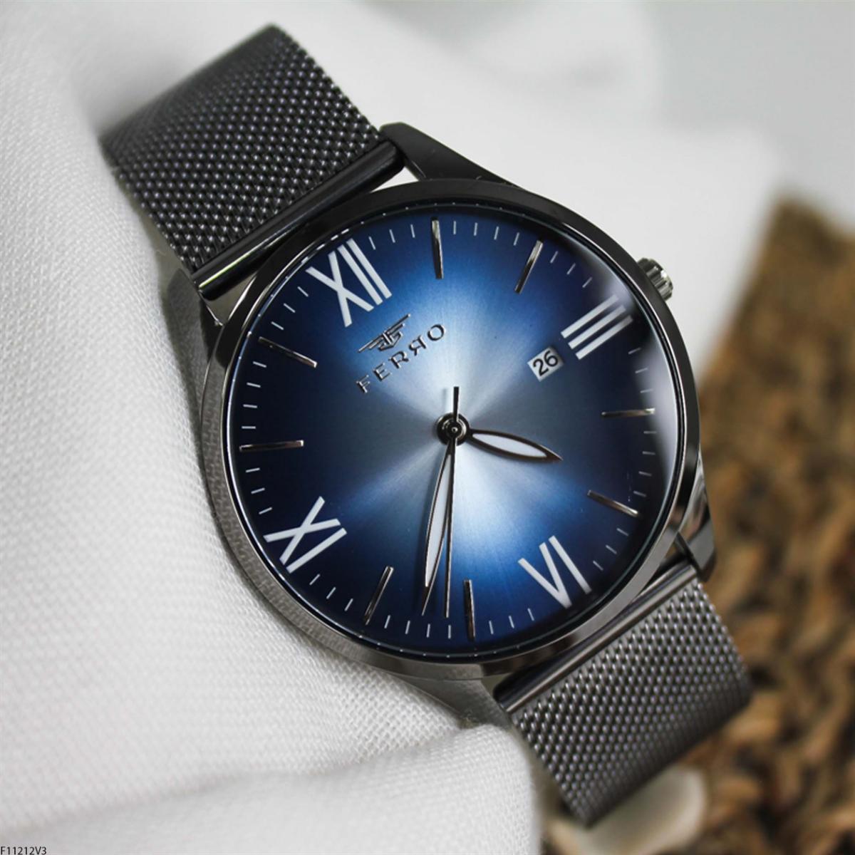 Ferro F11212V3 Takvimli 44 mm Füme Metal Kordon Analog Erkek Kol Saati