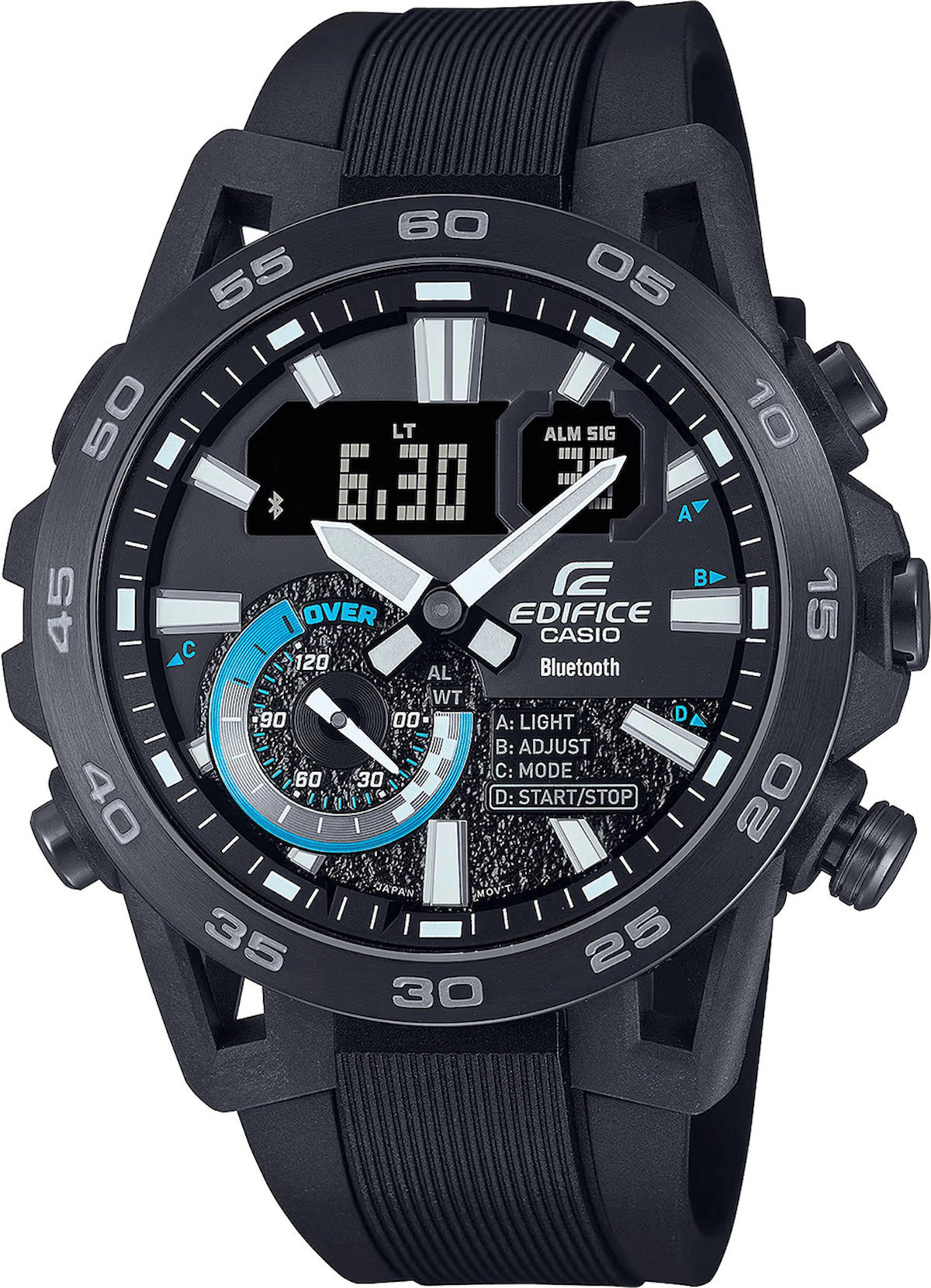 Casio ECB-40PB-1A Takvimli 48 mm Siyah Silikon Kordon Analog Kol Saati