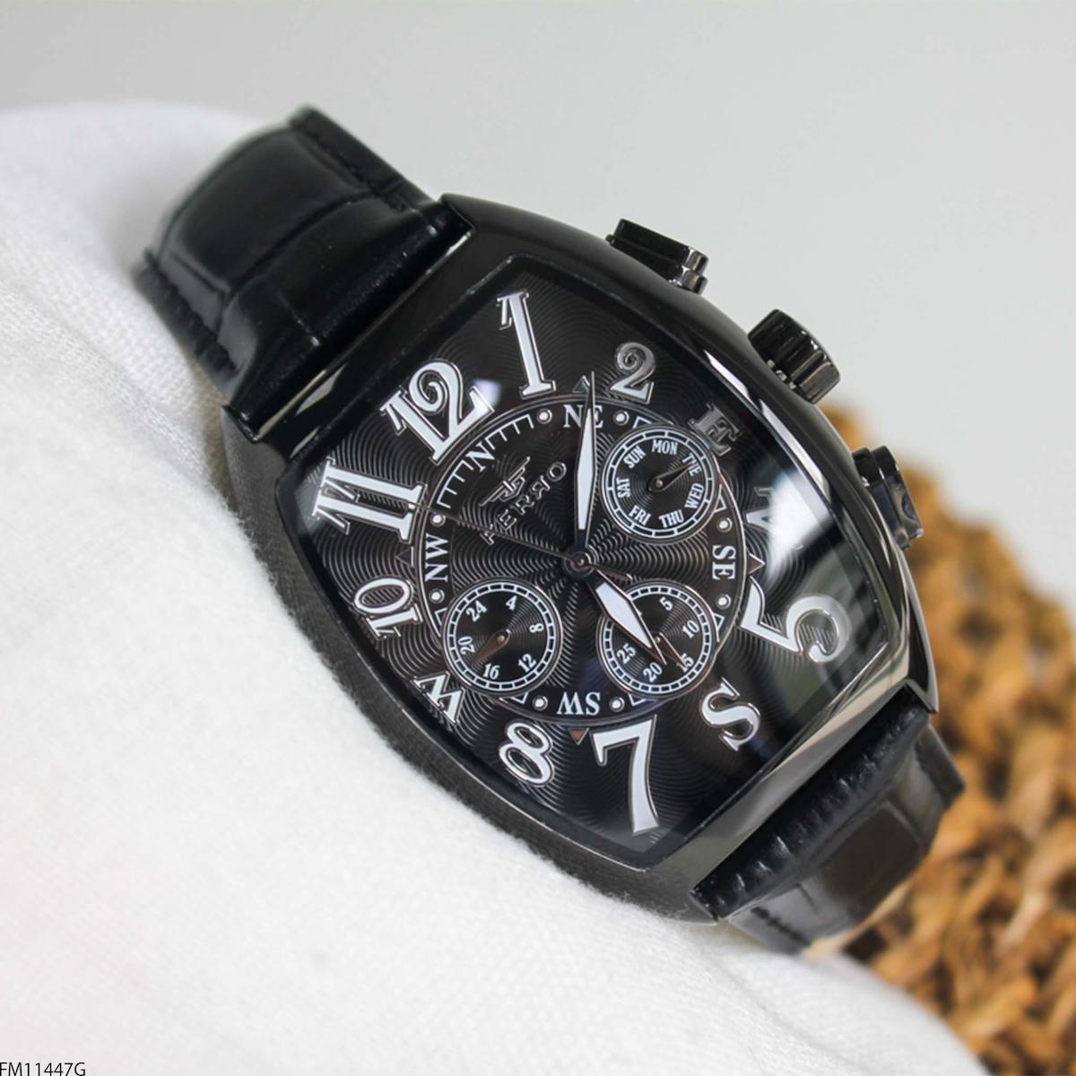 Ferro FM11447G Takvimli 42 mm Siyah Deri Kordon Analog Erkek Kol Saati