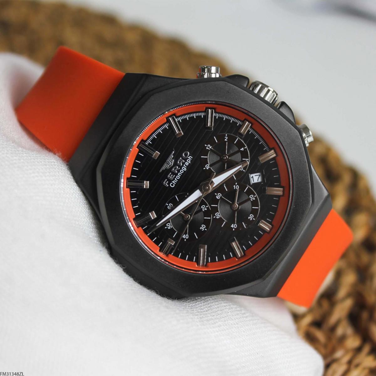 Ferro FM31348ZL Takvimli 47 mm Turuncu Silikon Kordon Analog Erkek Kol Saati