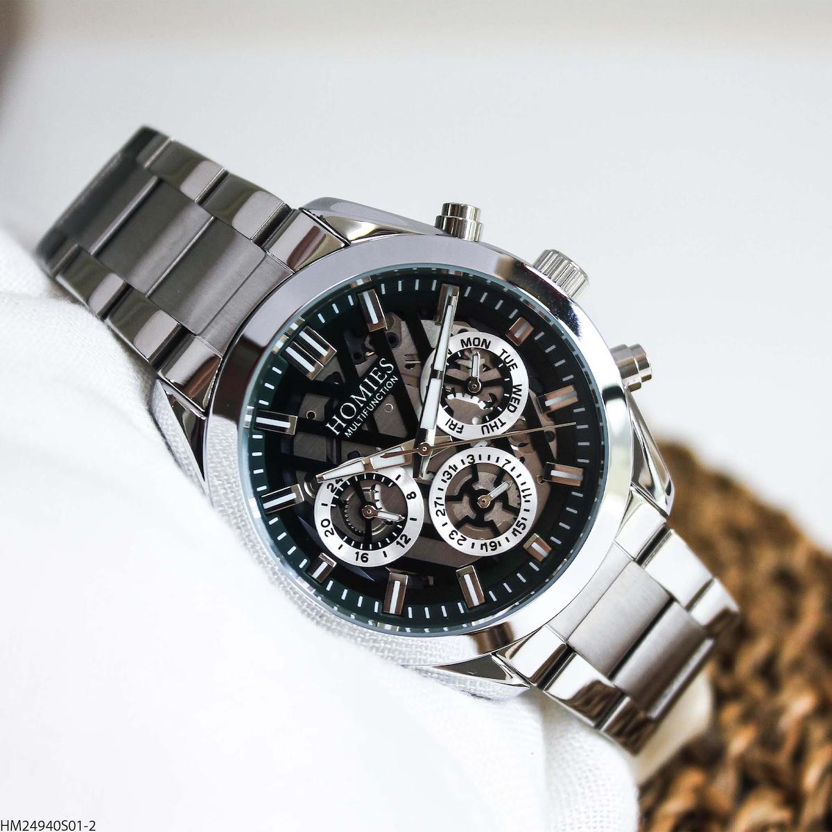 Homies HM24940S01-2 Pusulalı Takvimli 45 mm Çelik Kordon Analog Erkek Kol Saati