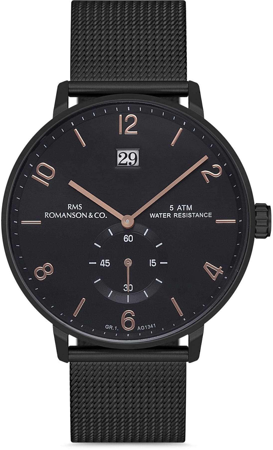 Romanson GR.1.AG1341.09 Takvimli 42 mm Siyah Hasır Kordon Analog Kol Saati