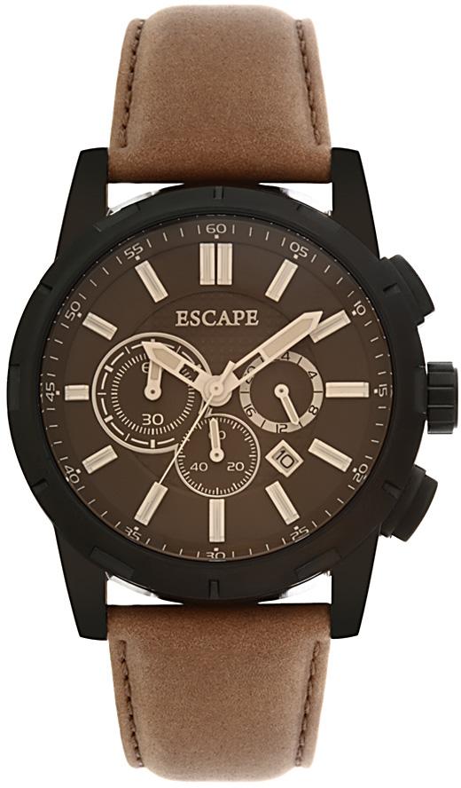 Escape EC1079-106 Takvimli 45 mm Kahverengi Deri Kordon Analog Kol Saati