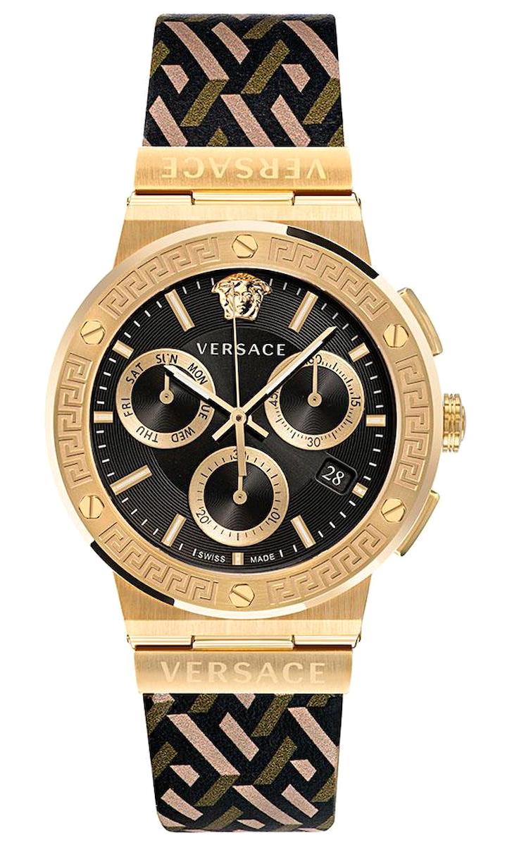 Versace VRSCVEZ900621 Takvimli 43 mm Çok Renkli Deri Kordon Analog Erkek Kol Saati