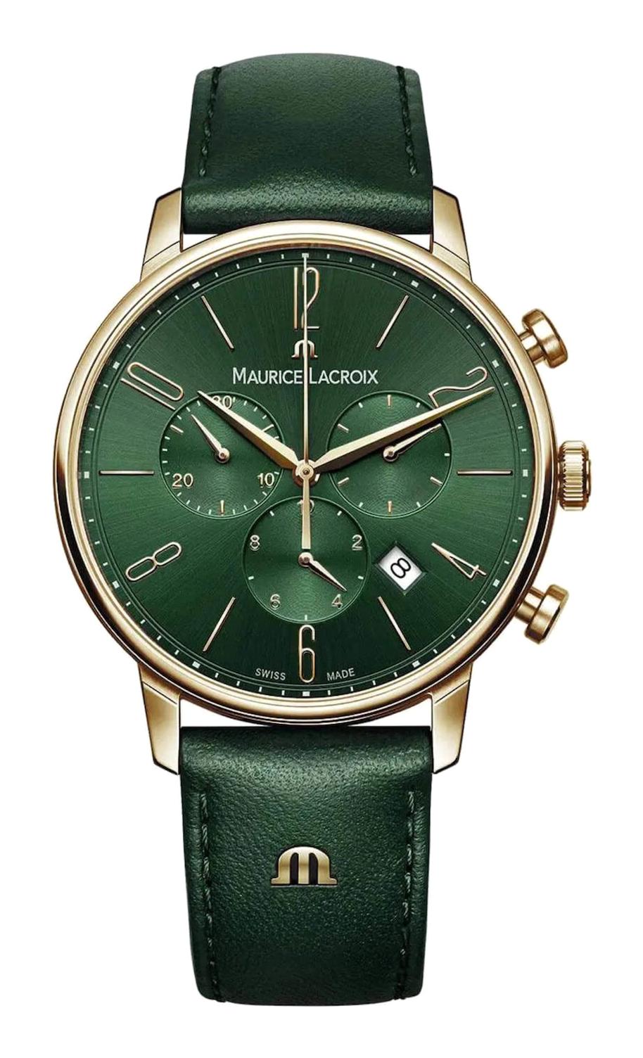 Maurice Lacroix ML-EL1098PVP01620-5 Takvimli 40 mm Yeşil Deri Kordon Analog Kol Saati