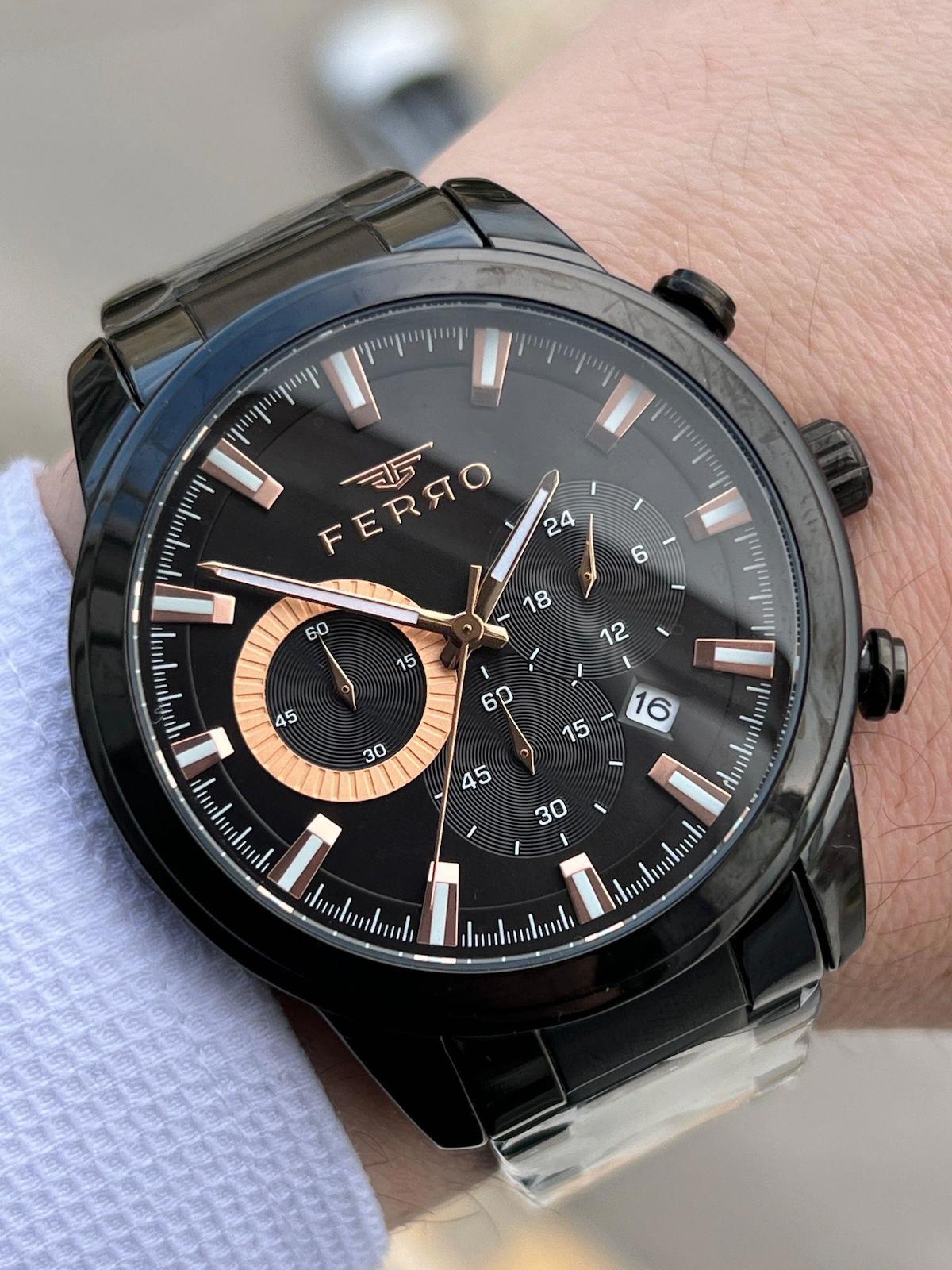 Ferro XF0053 Su Geçirmez Takvimli 44 mm Siyah Çelik Kordon Analog Erkek Kol Saati