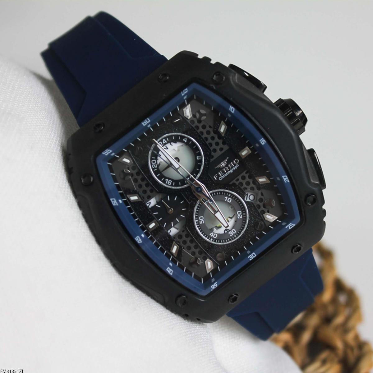 Ferro FM31351ZL Takvimli 44 mm Lacivert Silikon Kordon Analog Erkek Kol Saati
