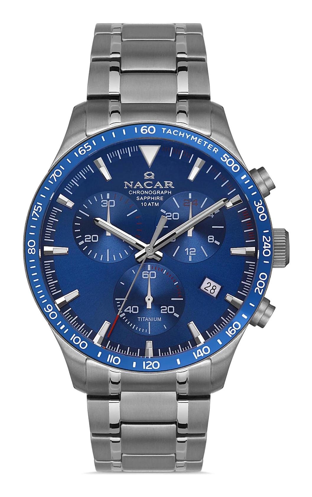 Nacar 3425B019TLSM Takvimli 44 mm Antrasit Çelik Kordon Analog Kol Saati