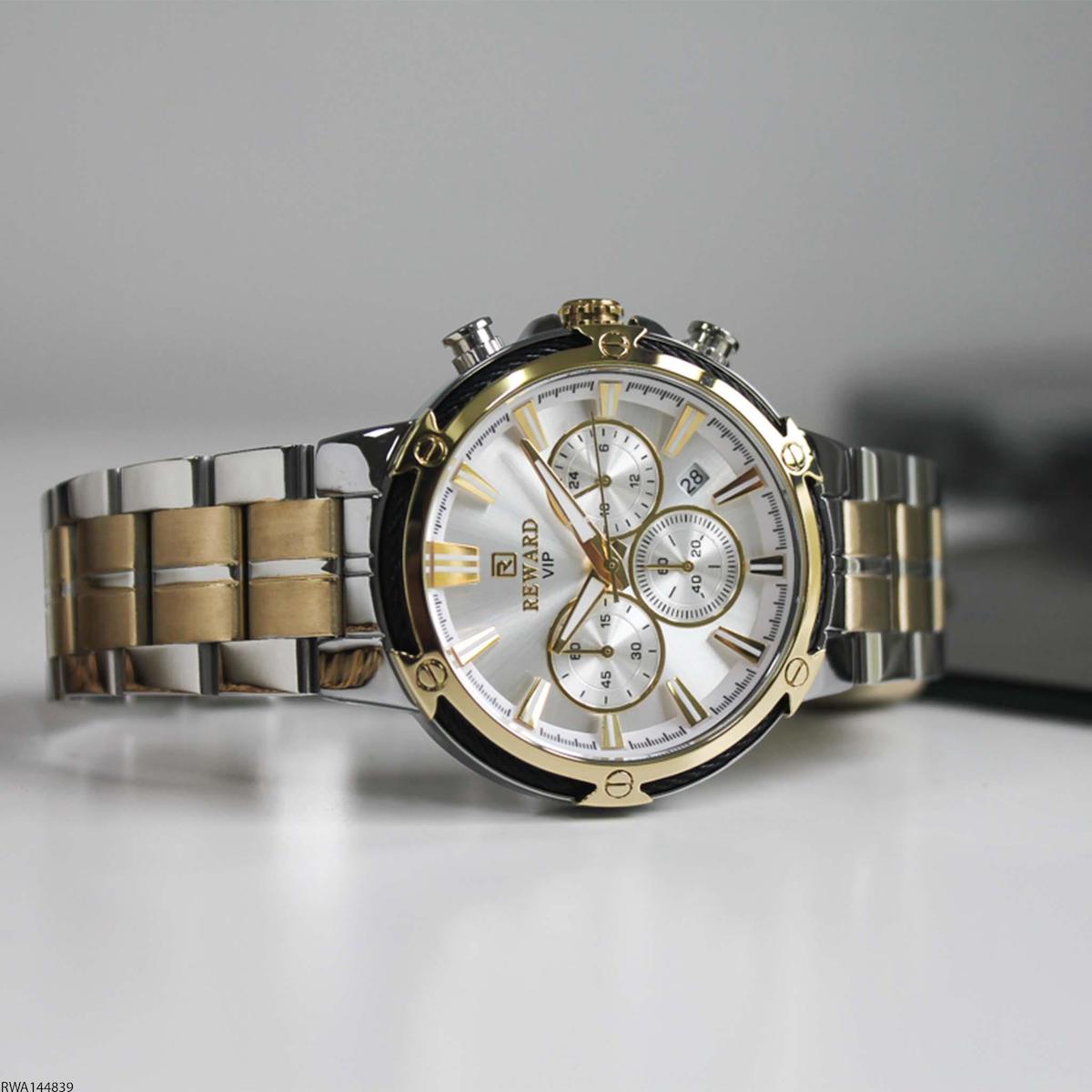 Reward RWA144839 Takvimli 43 mm Gri-Sarı Çelik Kordon Analog Erkek Kol Saati