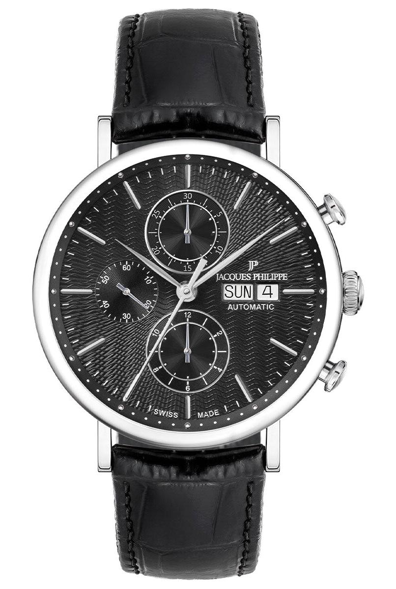Jacques Philippe JPAGC021111 Takvimli 44 mm Siyah Deri Kordon Analog Erkek Kol Saati