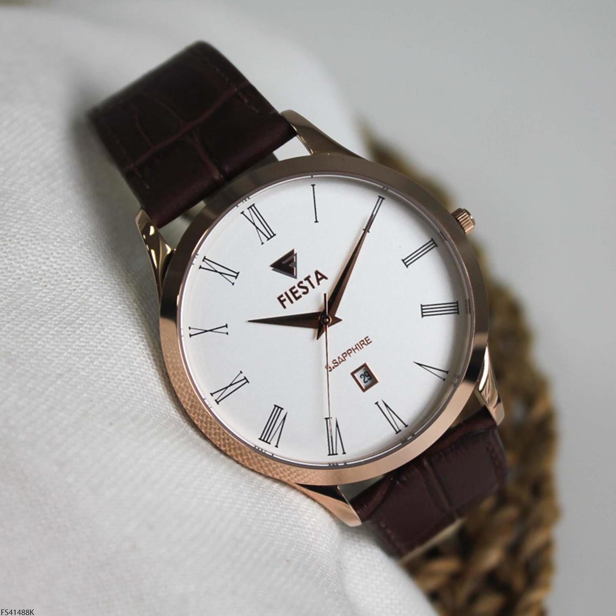 Fiesta FS41488K Takvimli 43 mm Kahverengi Deri Kordon Analog Erkek Kol Saati