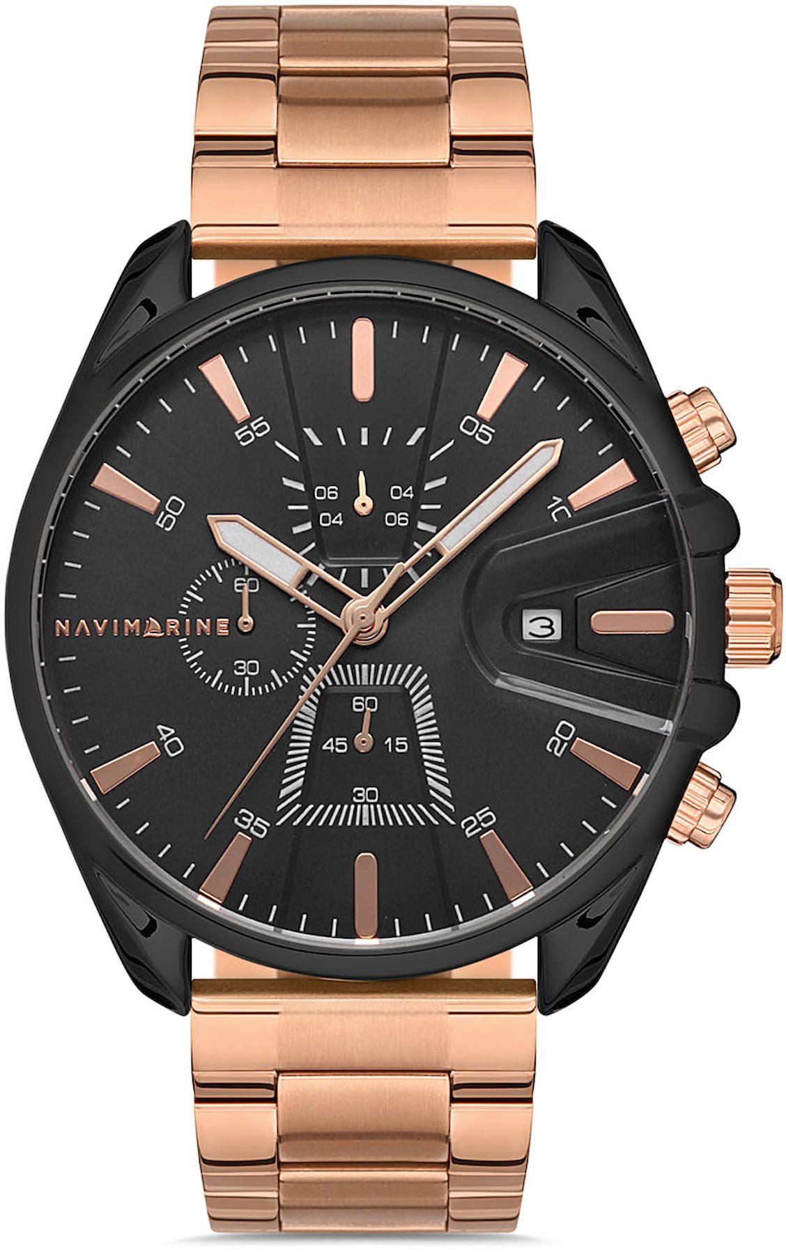 Navimarine NVM10-R2R Takvimli 43 mm Rose Gold Çelik Kordon Analog Kol Saati