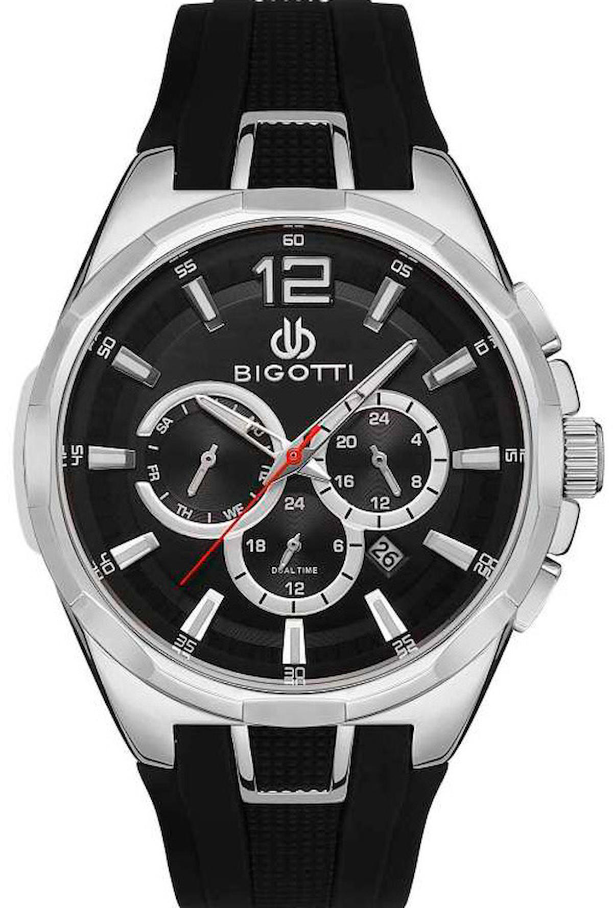 Bigotti BG.1.10322.1 Takvimli 43 mm Siyah Silikon Kordon Analog Kol Saati