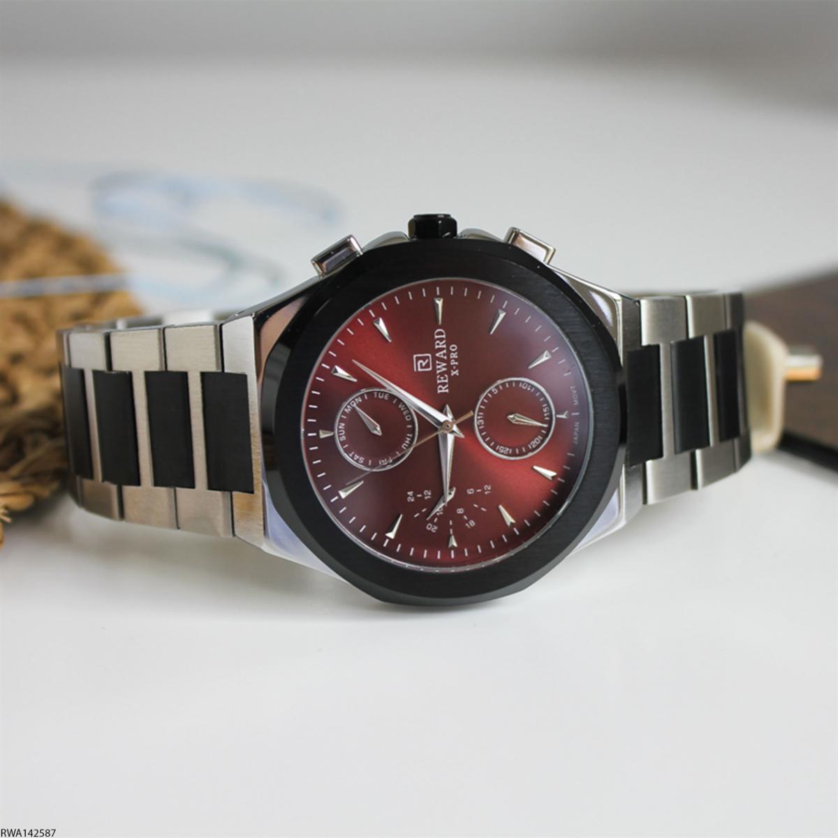 Reward RWA142587 Takvimli 45 mm Gri-Siyah Çelik Kordon Analog Erkek Kol Saati