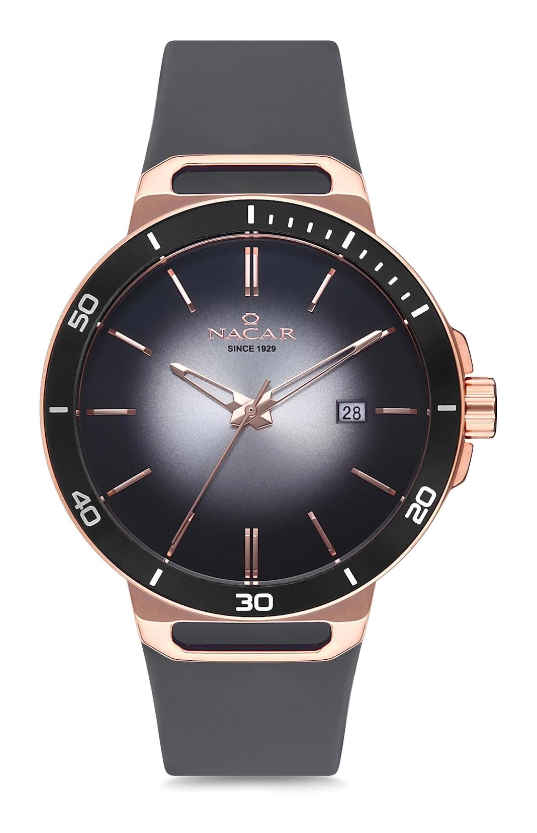Nacar 34290403RGS7 Takvimli 44 mm Antrasit Çelik Kordon Analog Kol Saati
